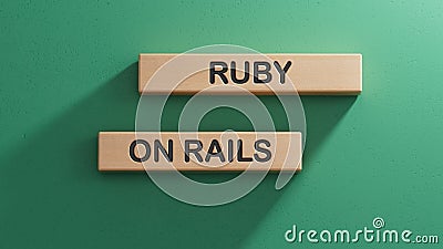 text RUBY ON RAILS. Wooden cube blocks. Copy space Stock Photo