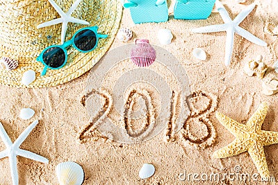 2018 text in the sand Stock Photo