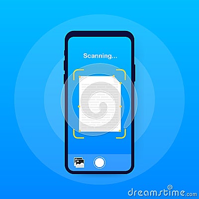Text scan. Document scanner smartphone interface vector template. Mobile app page blue gradient design layout. Vector stock Vector Illustration