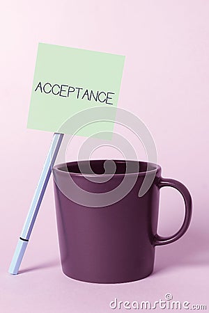 Text showing inspiration Acceptance. Concept meaning a condition or a person producing or showing no symptoms Notebook Stock Photo
