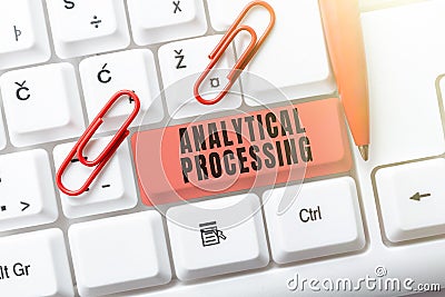 Text showing inspiration Analytical Processing. Business idea easily View Write Reports Data Mining and Discovery Stock Photo