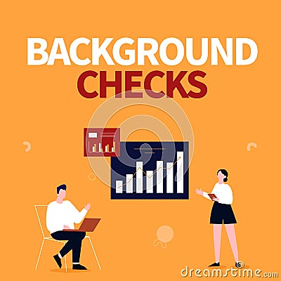 Hand writing sign Background Checks. Business overview looking up compiling criminal records for Organization Man Using Stock Photo