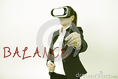 Text showing inspiration Balance. Word for condition in which different elements are equal or correct amount Stock Photo