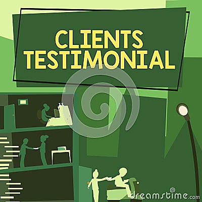 Text showing inspiration Clients Testimonial. Word Written on Private Social Network to Connect thru Online Email Office Stock Photo