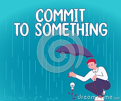 Hand writing sign Commit To Something. Business idea Consultancy Firm Experts give Professional Advice Gentleman Holding Stock Photo