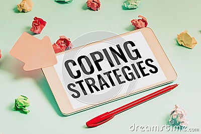 Text showing inspiration Coping Strategies. Conceptual photo general plan or set of plans intended to achieve something Stock Photo