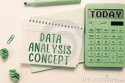 Text showing inspiration Data Analysis Concept. Concept meaning evaluating data using analytical and logical reasoning Stock Photo