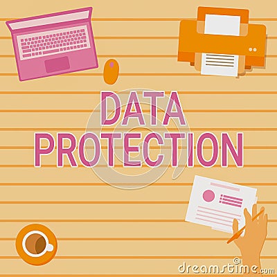 Text showing inspiration Data Protection. Business overview Protect IP addresses and personal data from harmful software Stock Photo