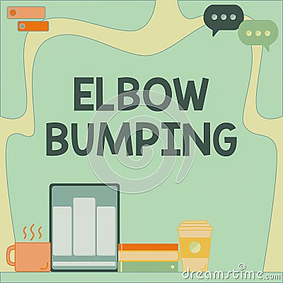 Text showing inspiration Elbow Bumping. Word Written on newlytrended handshake where two individual touch elbows Office Stock Photo