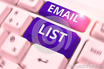 Text showing inspiration Email List. Internet Concept Contacts information to send electronic correspondence newsletter Stock Photo