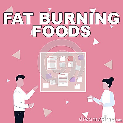 Text showing inspiration Fat Burning Foods. Word Written on produce fat loss by stimulating metabolism to reduce Stock Photo