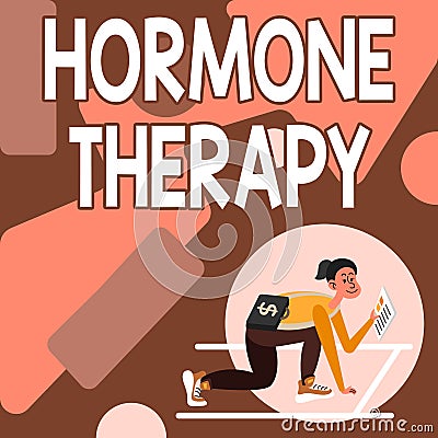 Text caption presenting Hormone Therapy. Internet Concept use of hormones in treating of menopausal symptoms Woman Stock Photo