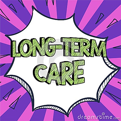 Text showing inspiration Long Term Care. Word Written on Adult medical nursing Healthcare Elderly Retirement housing Stock Photo