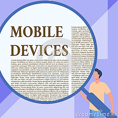 Handwriting text Mobile Devices. Business concept A portable computing device like smartphone tablet computer Gentleman Stock Photo