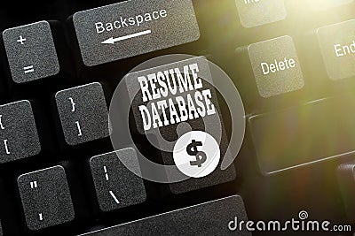 Handwriting text Resume Database. Business idea database of candidates that you can search by skillset Sending New Stock Photo