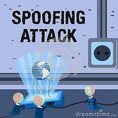 Text showing inspiration Spoofing Attack. Business approach impersonation of a user, device or client on the Internet Stock Photo