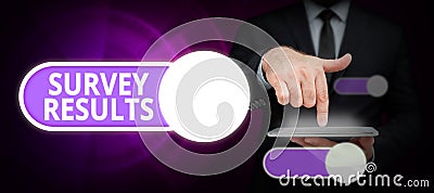 Text showing inspiration Survey Results. Business approach result of activity that collects or acquires statistical data Stock Photo