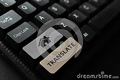 Text showing inspiration Translate. Business showcase Another word with same equivalent meaning of a target language Stock Photo