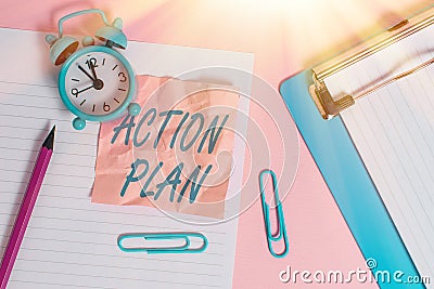 Text sign showing Action Plan. Conceptual photo detailed plan outlining actions needed to reach goals or vision Paper Stock Photo