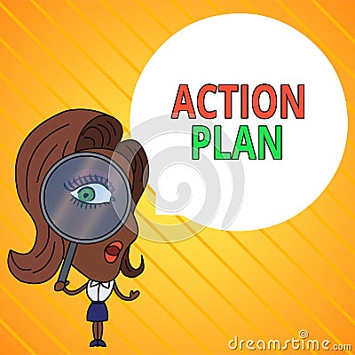 Text sign showing Action Plan. Conceptual photo detailed plan outlining actions needed to reach goals or vision Woman Stock Photo