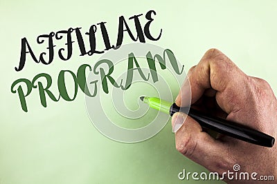 Text sign showing Affiliate Program. Conceptual photo software link songs apps books and sell them to earn money written by Man ho Stock Photo