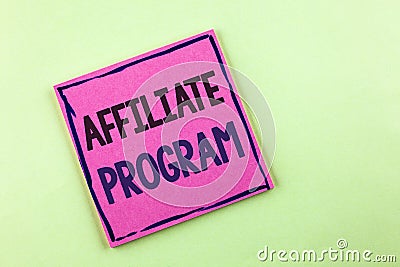 Text sign showing Affiliate Program. Conceptual photo software link songs apps books and sell them to earn money written on Pink S Stock Photo