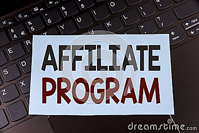 Text sign showing Affiliate Program. Conceptual photo software link songs apps books and sell them to earn money written on Sticky Stock Photo