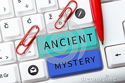 Text sign showing Ancient Mystery. Word Written on the act or process by which a mobile app is developed Connecting With Stock Photo