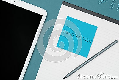 Inspiration showing sign Annotation. Business showcase note added by way of comment or explanation Stock Photo