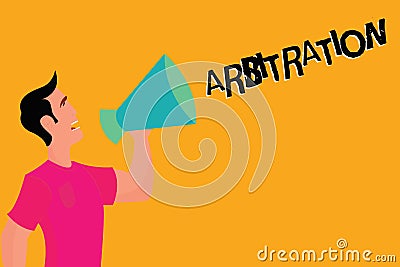 Text sign showing Arbitration. Conceptual photo Use of an arbitrator to settle a dispute Mediation Negotiation Stock Photo