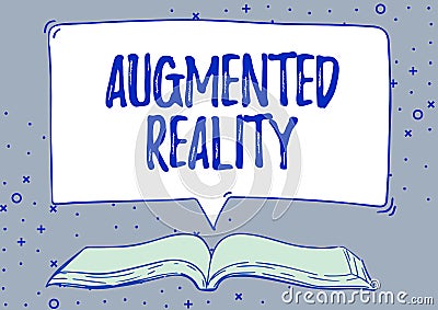 Text sign showing Augmented Reality. Business idea interactive experience of a realworld environment Open Book Cartoon Illustration