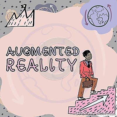 Text sign showing Augmented Reality. Business overview technology that imposes computer image on the real world Stock Photo