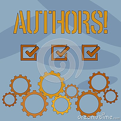 Text sign showing Authors. Conceptual photo Writer Journalist Poet Biographer Playwright Composer Creator. Stock Photo