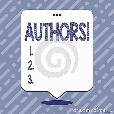 Text sign showing Authors. Conceptual photo Writer Journalist Poet Biographer Playwright Composer Creator. Stock Photo