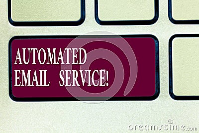 Text sign showing Automated Email Service. Conceptual photo automatic decision making based on big data Keyboard key Stock Photo