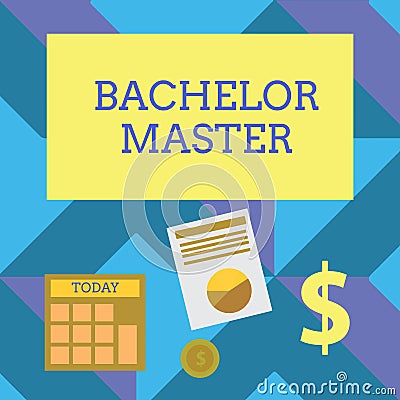 Text sign showing Bachelor Master. Conceptual photo An advanced degree completed after bachelor s is degree Computing Stock Photo