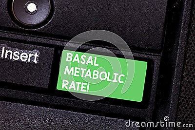 Text sign showing Basal Metabolic Rate. Conceptual photo Minimum energy level require to sustain vital function Keyboard Stock Photo