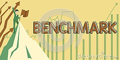 Sign displaying Benchmark. Business overview using or able to use two languages especially with equal fluency Man Stock Photo