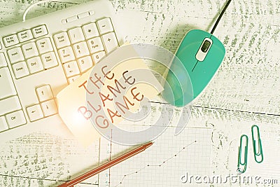 Text sign showing The Blame Game. Conceptual photo A situation when showing attempt to blame one another Writing Stock Photo