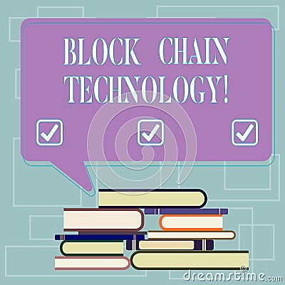 Text sign showing Block Chain Technology. Conceptual photo Digital ledger stored in a distributed network Uneven Pile of Hardbound Stock Photo