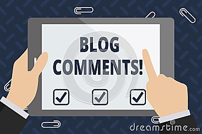 Text sign showing Blog Comments. Conceptual photo Space at the end of each post for a reader to leave a comment Stock Photo