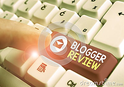 Text sign showing Blogger Review. Conceptual photo making a critical reconsideration and summary of a blog Stock Photo