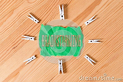 Text sign showing Brainstorming. Conceptual photo solving technique that involves spontaneous contribution Colored Stock Photo