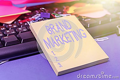 Text sign showing Brand Marketing. Word for creating a name that identifies and differentiates a product Multiple Stock Photo