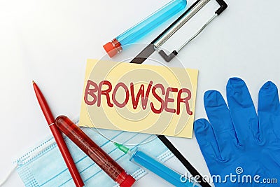 Handwriting text Browser. Business concept Computer program Graphical user interface Displaying HTML files Sending Virus Stock Photo