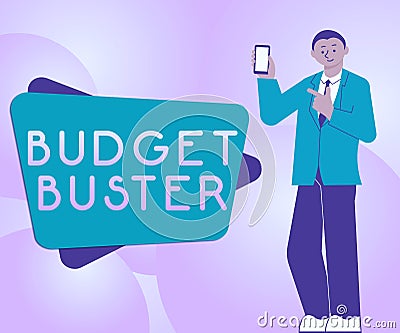 Text sign showing Budget Buster. Word Written on Carefree Spending Bargains Unnecessary Purchases Overspending Stock Photo