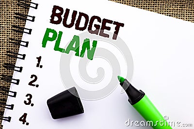 Text sign showing Budget Plan. Conceptual photo Accounting Strategy Budgeting Financial Revenue Economics written on Notebook Book Stock Photo