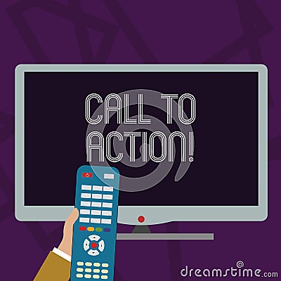 Text sign showing Call To Action. Conceptual photo exhortation do something in order achieve aim with problem Hand Stock Photo