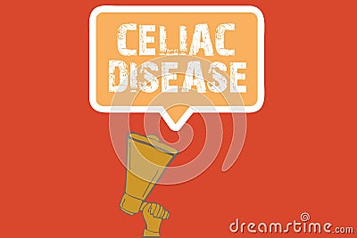 Text sign showing Celiac Disease. Conceptual photo Small intestine is hypersensitive to gluten Digestion problem Stock Photo