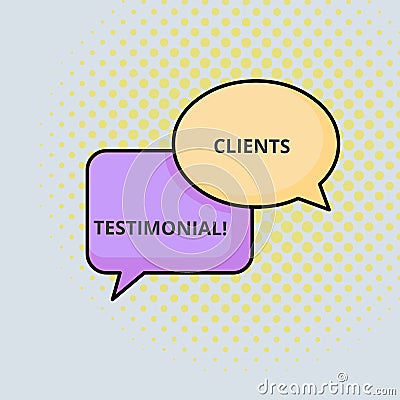 Text sign showing Clients Testimonial. Conceptual photo Formal Statement Testifying Candid Endorsement by Others Pair of Stock Photo